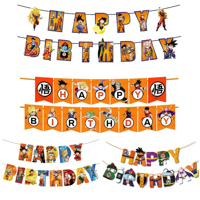 Dragon Ball Happy Birthday Banner Son Goku Baby Shower Garland Anime Wall Hanging Decorations Boy Girl Party Supplies Kids Gift