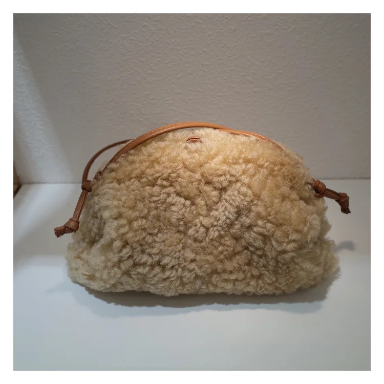 

Adorable Cloud Shaped Woolen Plush Shoulder Bag Women's Crossbody Bag Trendy Sweet College Style Magnetic Buckle Closure