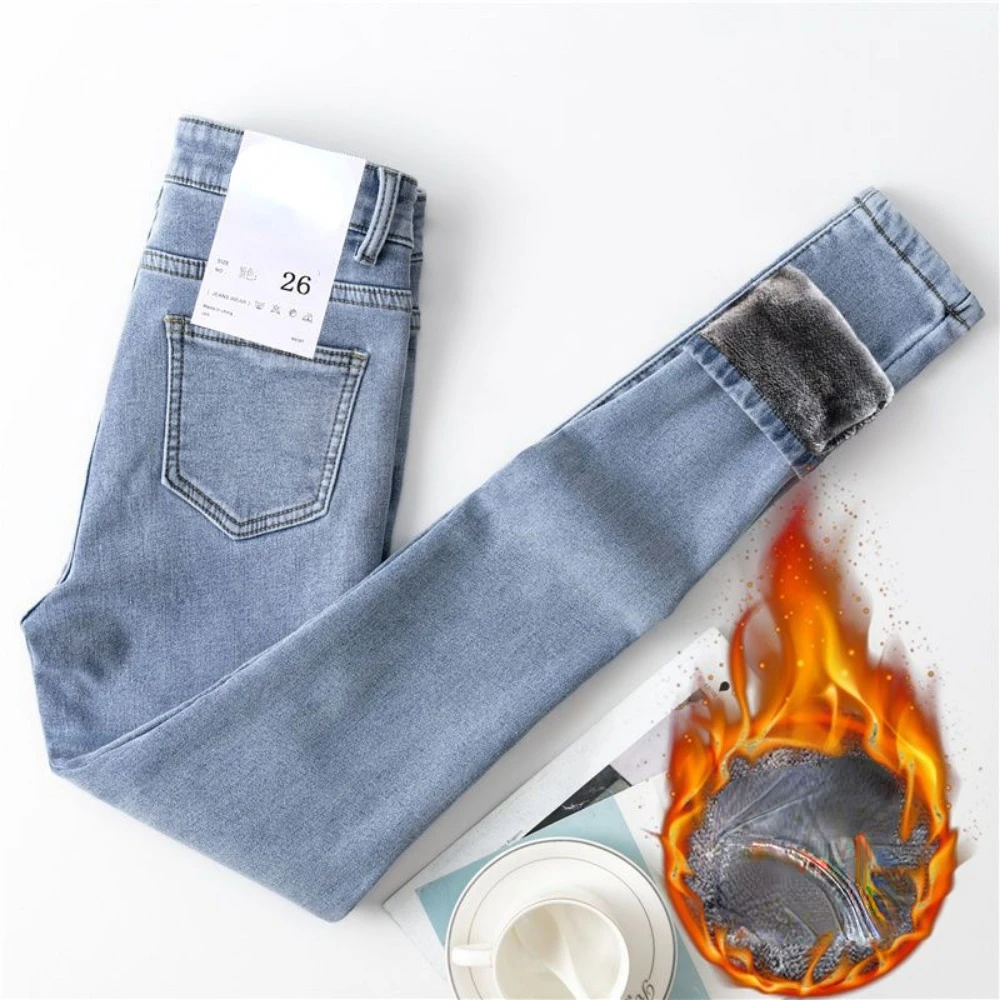 Jeans chiques de cintura alta e skinny feminino, calça jeans feminina, monocromática, cinza, azul, fino, elástico alto, nova moda, 2023