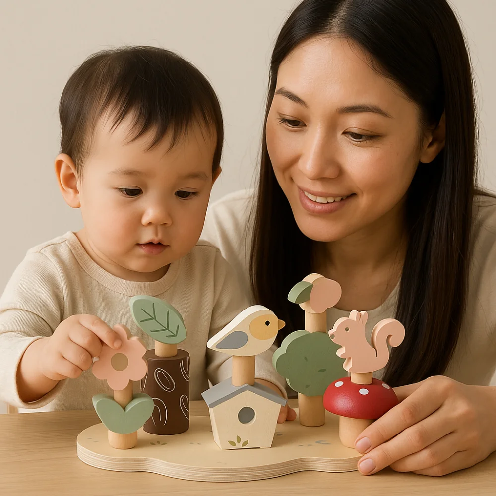 Wooden Forest Animal Jumping Toys Interactive Animal Jigsaw Toddlers Stacking Blocks Matching Toys Portable
