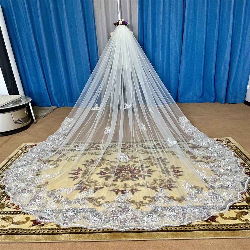 Wholesale White Ivory Cathedral Wedding Veils Lace Appliques 3*3M Long Bride bridal veil