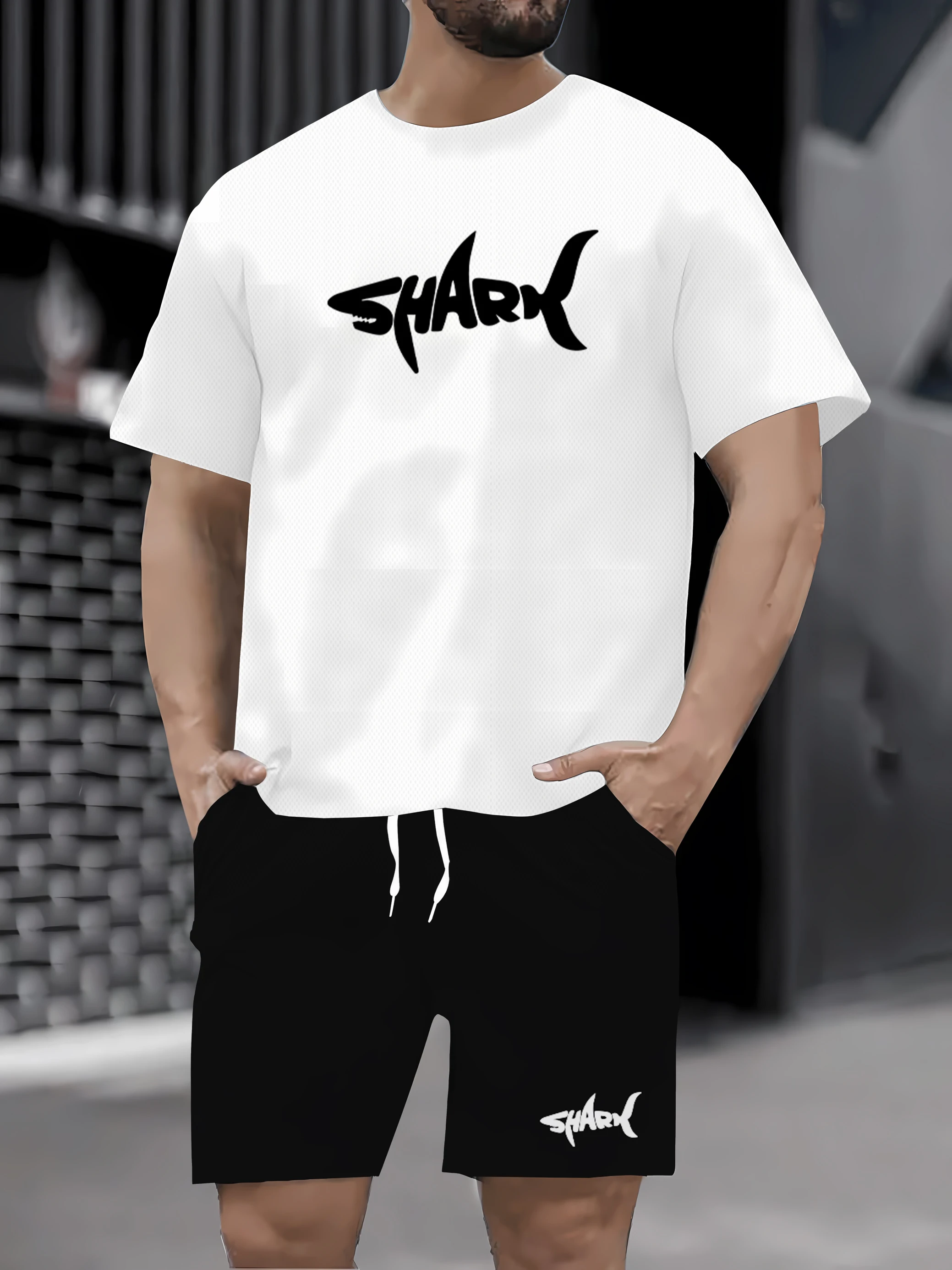 طقم مكتب شورت رجالي صيفي غير رسمي فضفاض مكون من قطعتين بأكمام قصيرة وسروال قصير لصيف 2025 #5