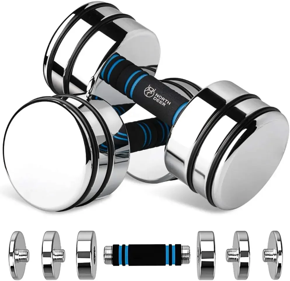 

Steel Dumbbells Ultracompact & Adjustable Chrome Dumbbell with Foam Handles 5lb 10lb 15lb 20lb 30lb 50lb Home Gym Work