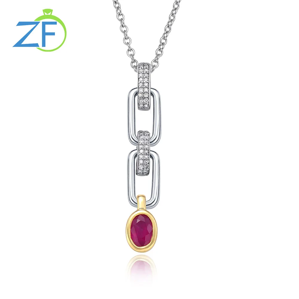 GZ ZONGFA Original 925 Sterling Silver Pendant Necklace For Women Natural Ruby Diamond 0.7ct 10K Gold Luxury Gift Fine Jewelry