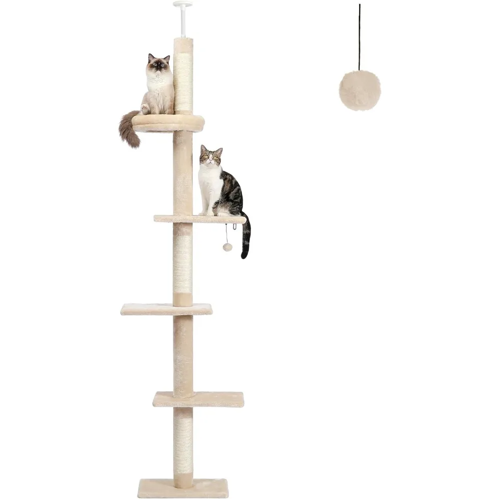 

PETEPELA Cat Tower 5-Tier Floor to Ceiling Tree Height(95-107 Inches) Adjustable, Tall, Climbing Tree Featuring with Scratching