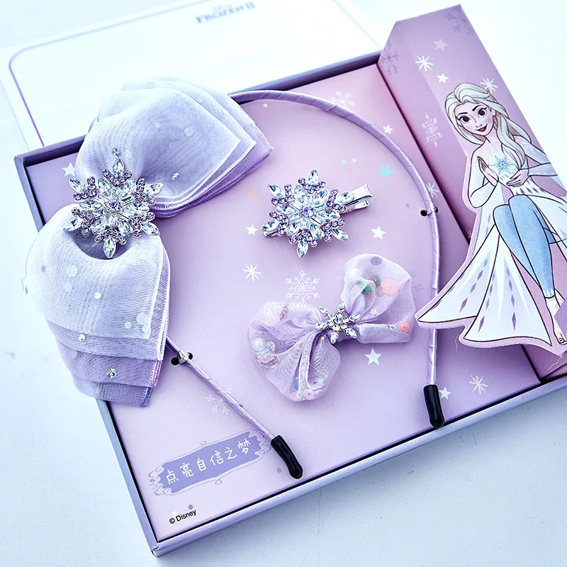 Disney Princess Headwear 3pcs Gift Box Ornaments Elsa Ariel Girls' Jewelry Hairband Hairpin Loop Children'S Day Birthday Gifts