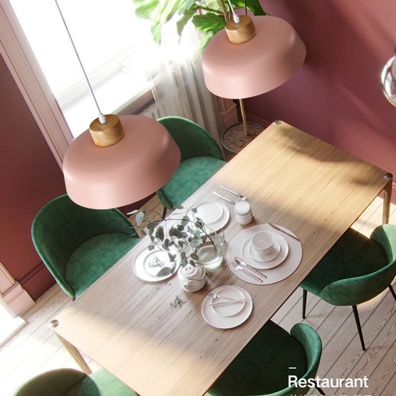 

Modern Nordic Ceiling Light 30cm, 6-Color Aluminum Pendant Lamp with Wood Base, LED Hanging Light for Dining Room, Hallway