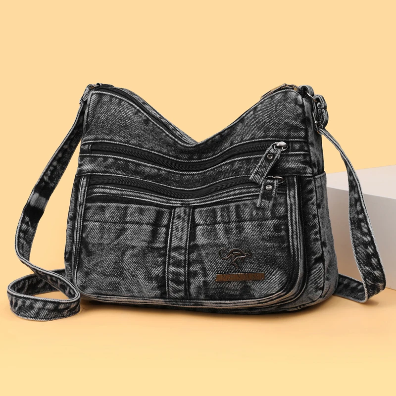 2025 New Retro Style Large Capacity Washed Denim Crossbody Bag Single Shoulder Casual  Bag Wear Resistant Simple Design
