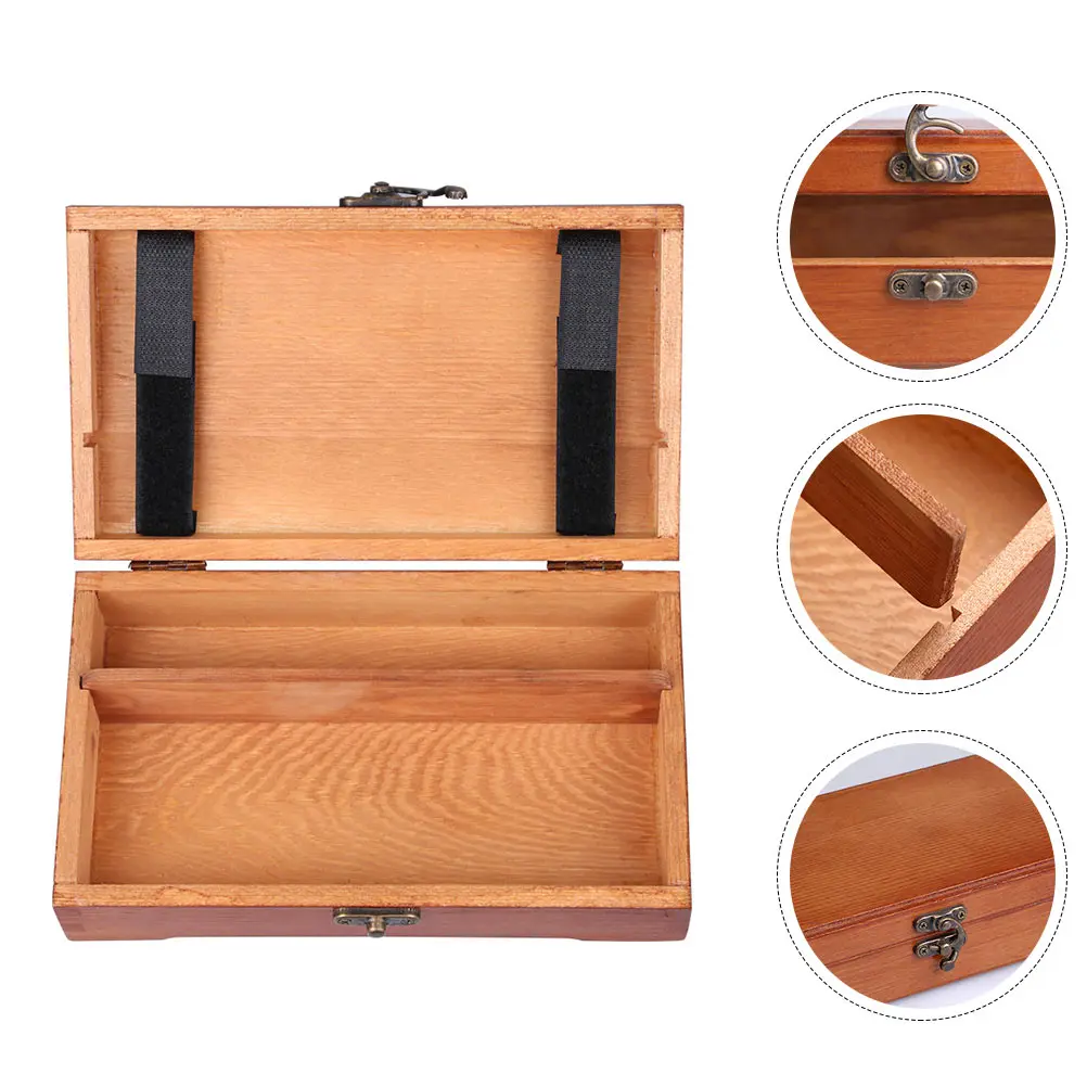 1pc Solid Durable Oblong Design Pencil Pencil Holder Box Storage Organizer Compact Size Brown Color Dustproof