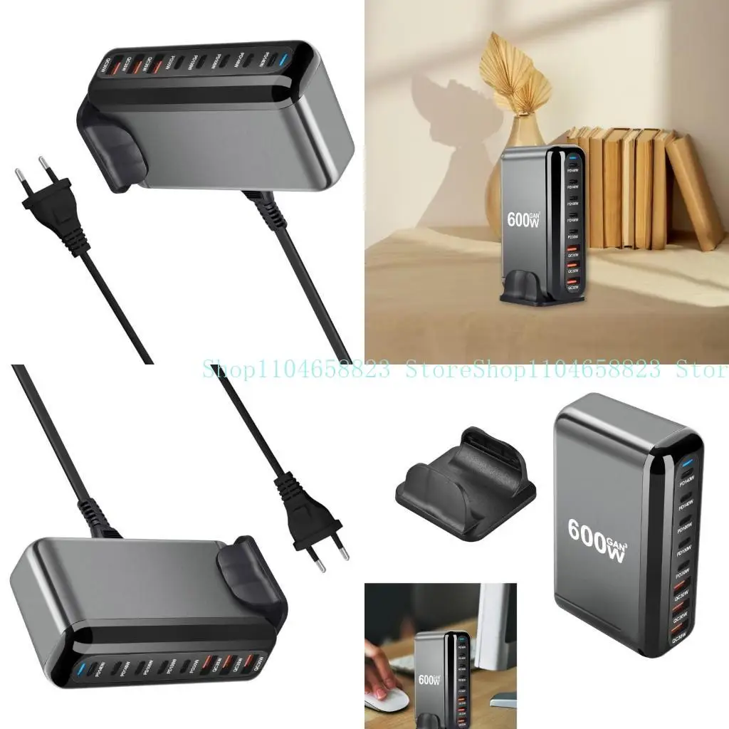 

652F GaNs Chargers Fast Charging 600W 5 USB C 3 USB A Chargers PD Charging Station Mobile Phone Adapters for Phone Tablets