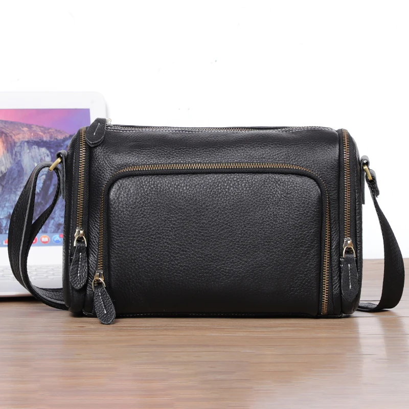 Original Real Leather Men Fashion Shoulder Crossbody Bags Soft Leather Boys Messenger Bag Designer Vintage Men Boston bags Bolsa