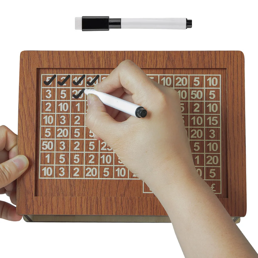 Wooden Money Box with Drawer Home Furnishing Piggy Bank with Savings Goals and Figures Including Erasable Acrylic Panel and Pen