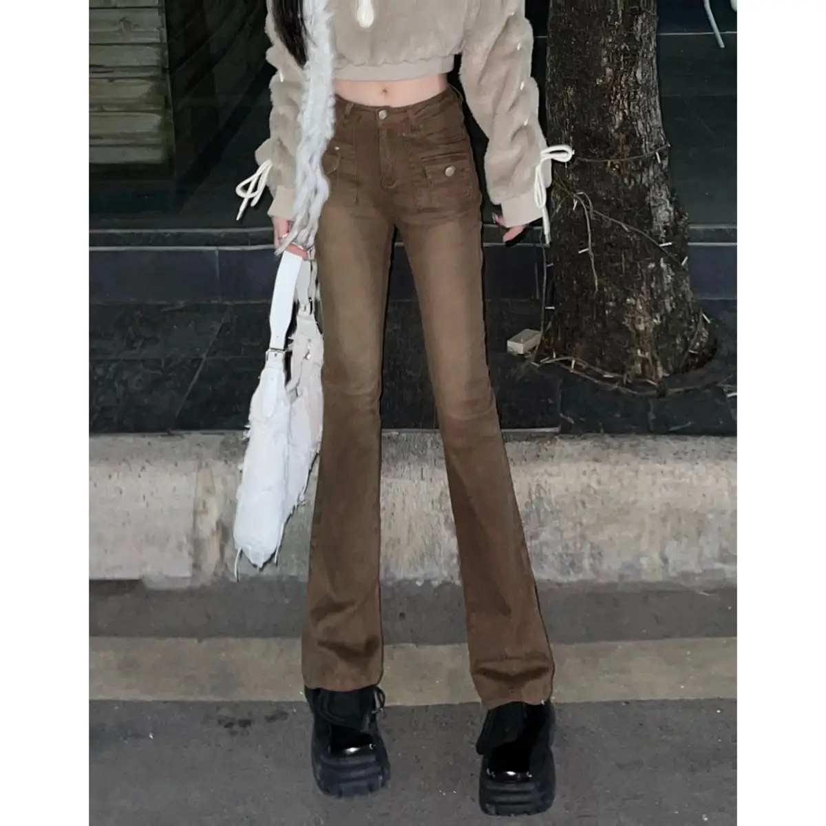 

2024 New Women Clothing Female Spring and Autumn High Waist Jeans for Women Denim Trousers Woman Keep Warm Flare Pants T142