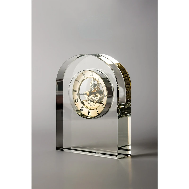 Heavy crystal medieval sitting clock, brass color home clock, desk, entrance ornament