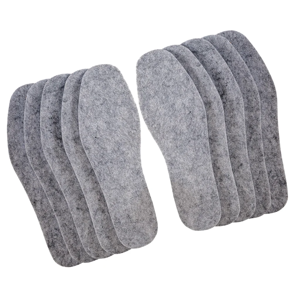 

5 Pairs Fleece Shoe Inserts Wool Felt Insole Comfortable Insoles Winter Fuzzy Grey