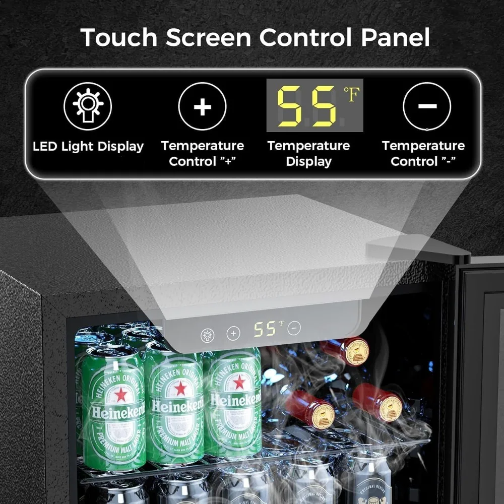95 can mini fridge with digital temperature control, LED lights, reversible doors, perfect for homes and offices