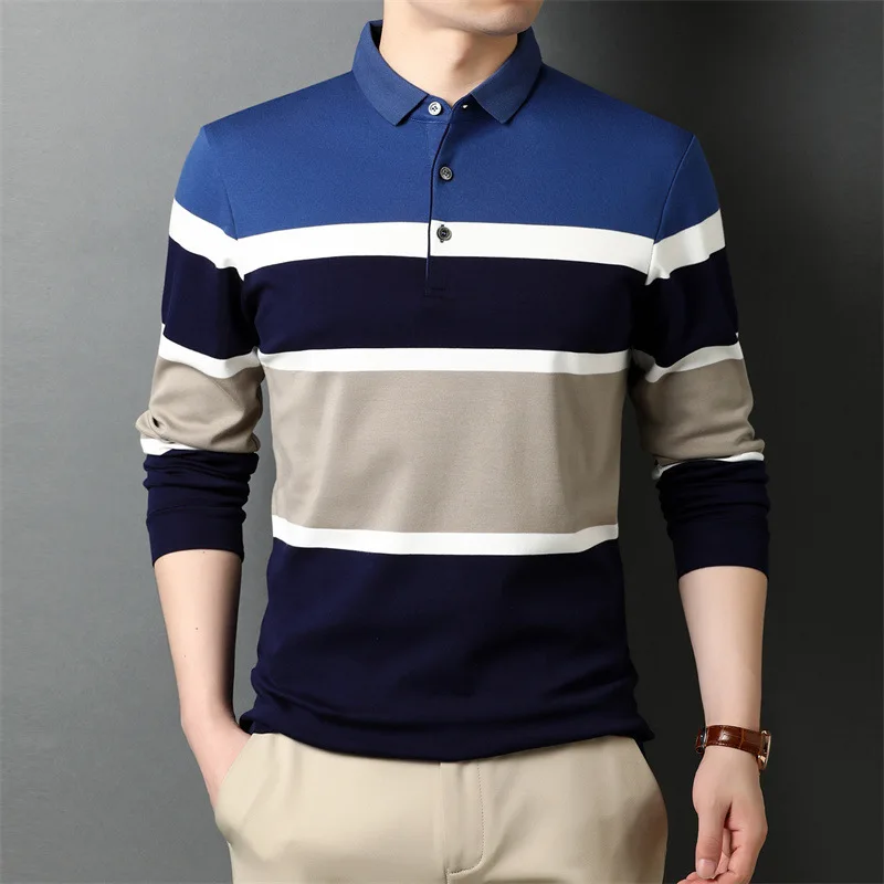 2025 lunching T shirt polo men's spring&autumn fashion comfort striped colour high quality fabric gentleman