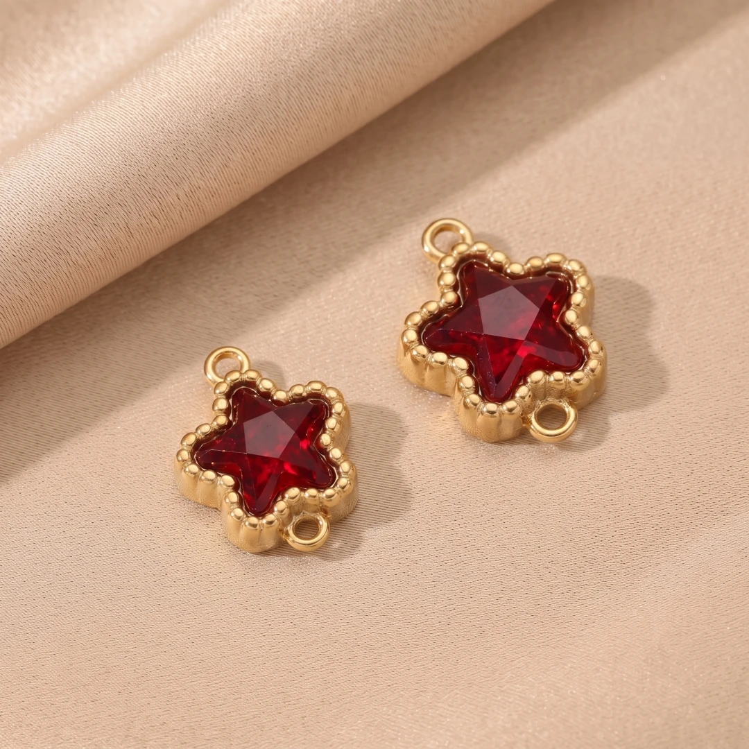 5 Stück Edelstahl-Strass-Anhänger, runde Stern-Charms, lose Anhänger mit Doppelloch für DIY-Halsketten, Armbänder und Schmuckherstellung – Detail 7
