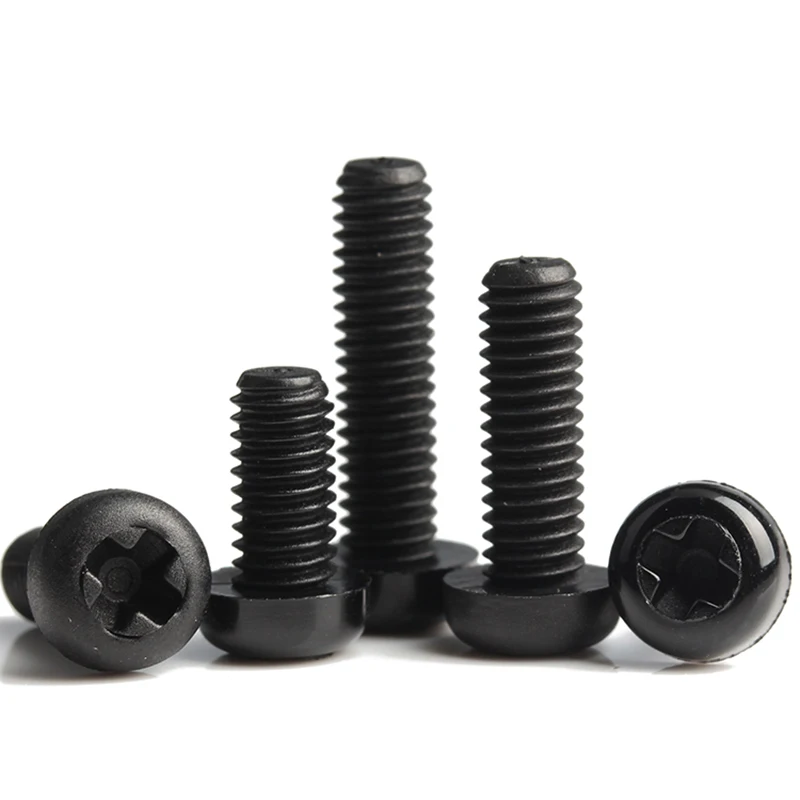 10/ 20/ 50szt Czarny Biały Nylon Plastik Phillips Pan Head Cross Round Śruba M2 M2.5 M3 M4 M5 M6 M8 długość 4-50mm — zdjęcie 5