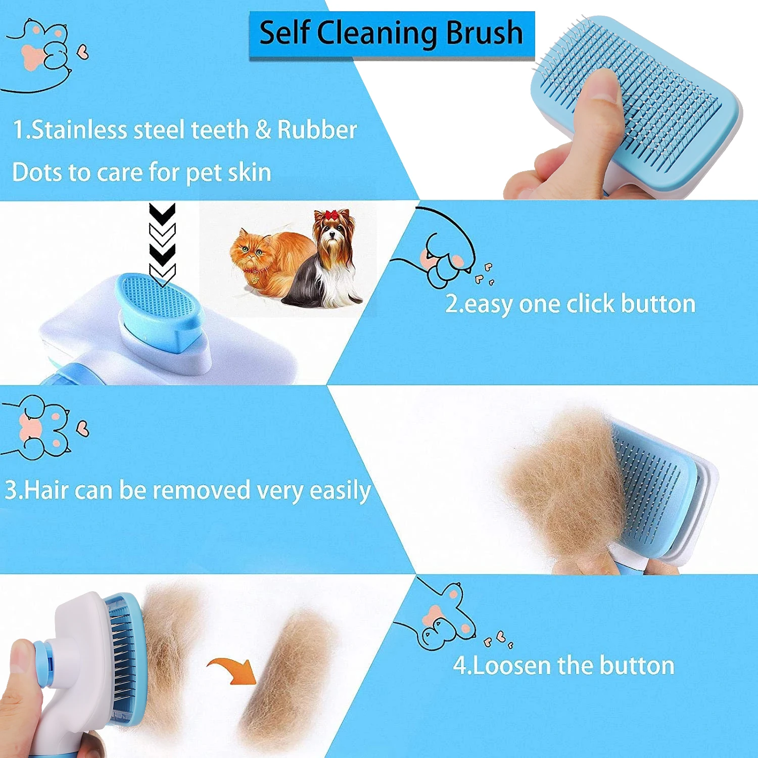 Brosse de Toilettage et de Soins pour Chien et Chat, Peigne Épilateur à Poils Longs, Fournitures pour Animaux de Compagnie