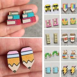 Cute Wooden Pencil Student Earrings Lightning Ruler Blackboard Parrot Book Teaching Supplies Teacher Earrings Fashion Jewelry