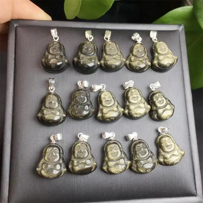 

3PCS Natural Golden Obsidian Buddha Pendant DIY Necklace Crystal Carved Figurine Gift Fashion Jewelry For Women