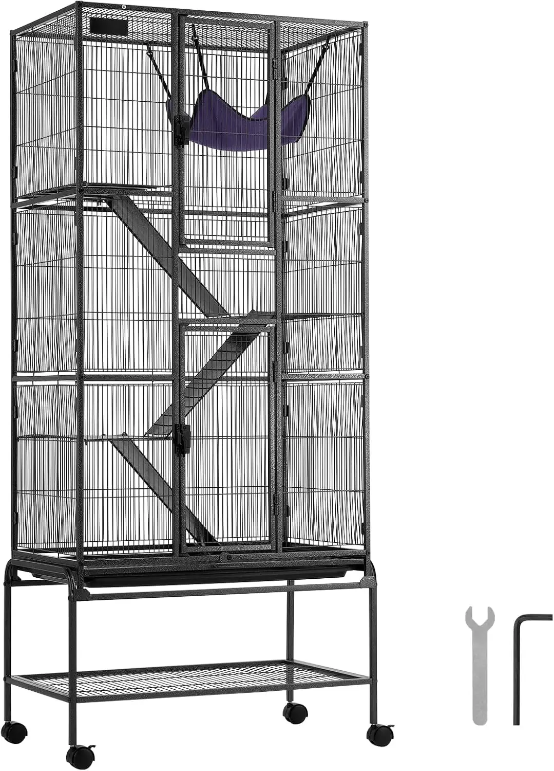

69' Rolling Metal Ferret Cage, Large 4-Tier Critter Nation Cage, Small Animal Cage with Ramps & Tray
