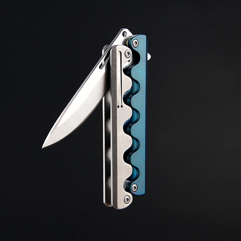 Mechanical Titanium Alloy Folding Knife Sharp D2 Steel Blade Pocket Knife Outdoor EDC Survival Camping Knife Self-defense Tools