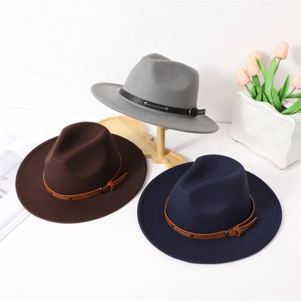 Mode Mit Gürtel Schnalle Filz Fedora Hüte Vintage Breite Krempe Panama Kappe Elegante Weiche Jazz Hut Männer Frauen – Detail 22
