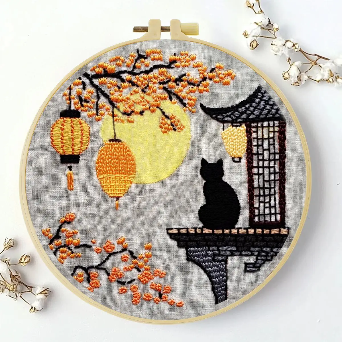 1 Stück 20X20CM/15X15CM 7,87/6,3 Zoll Katzen-Stickerei-Starter-Kit DIY-Kit DIY-Stickerei-Set Handarbeiten Nähkunst-Set für Anfänger – Detail 2