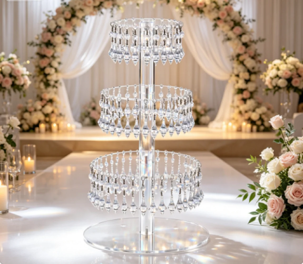 European Multi-Layer round Cake Stand Transparent Crystal Wedding Decoration Display Plate for Room Props