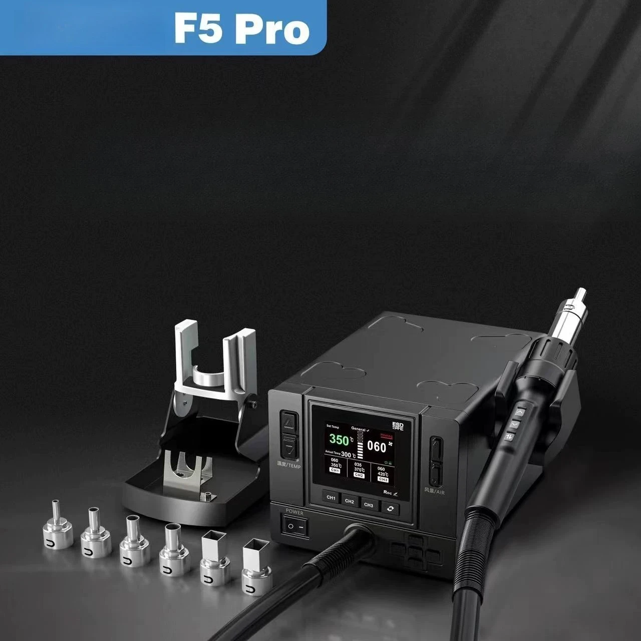 Intelligent Hot Air Rework Station F5 Pro, 2.8‑Inch IPS Color Display Desoldering Station for BGA Phone Mainboard Repair