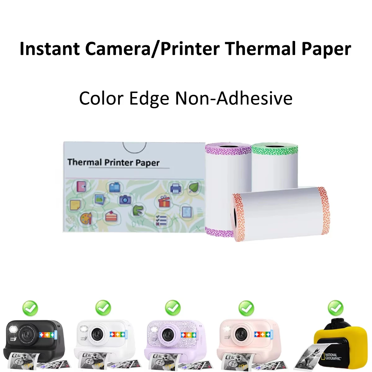 3/6/9/12 Rolls 57x30mm Non-Adhesive Paper w/ Colored Edges - Portable Printer Refill