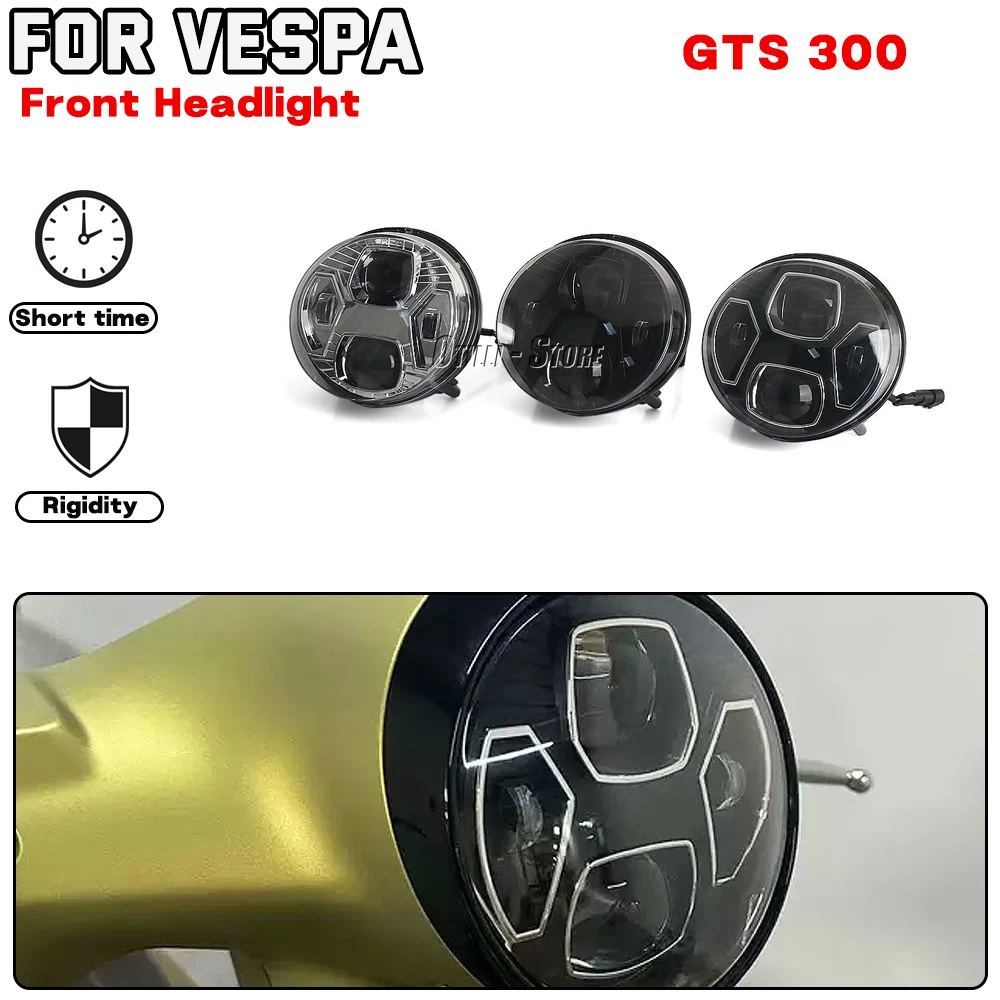 For VESPA GTS300 GTS 300 Motorcycle accessories Light LED Front Headlight Black Chrome Kit