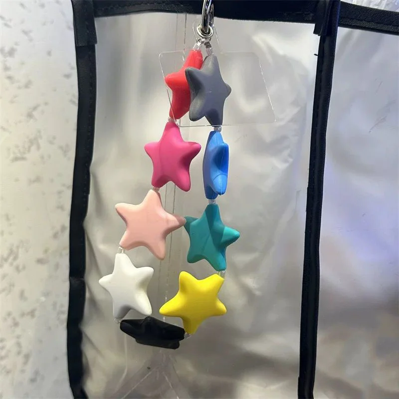 Women Color Silicone Star Beaded Contrast Accessories Package Car Phone Pendant Keychain Fashion Girls Sweet Accessories