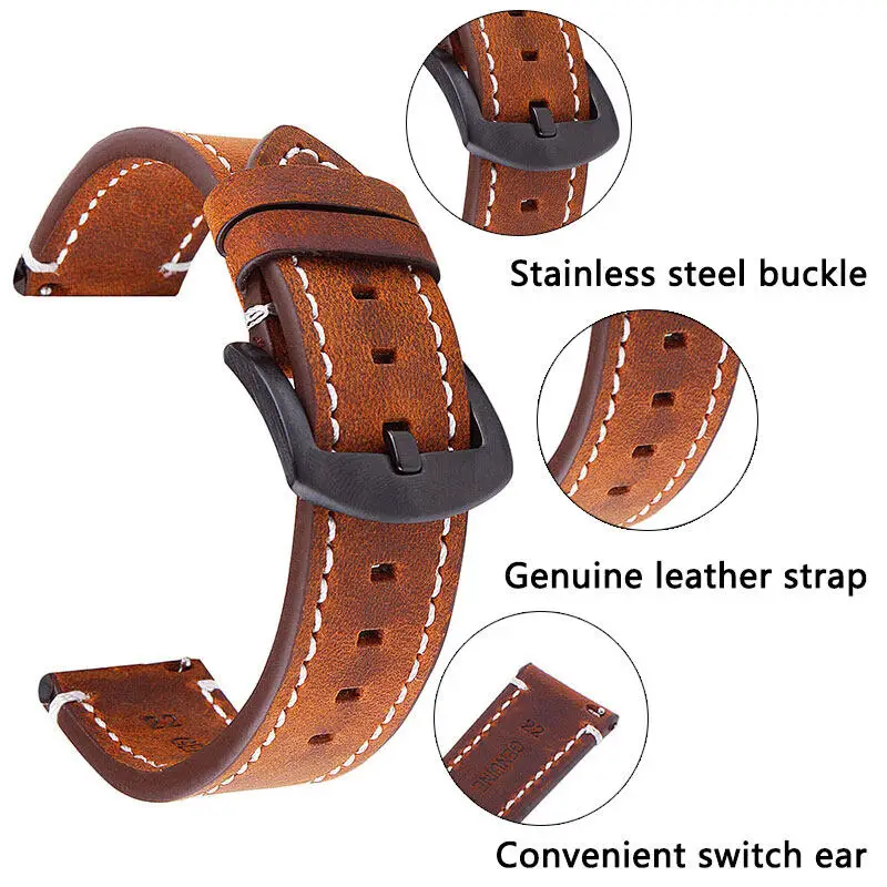 Quick Release 18 19 20 21 22 24mm High Quality Frosted Retro Calf  Leather Watchbands Flat Head Universal Strap Bracelet