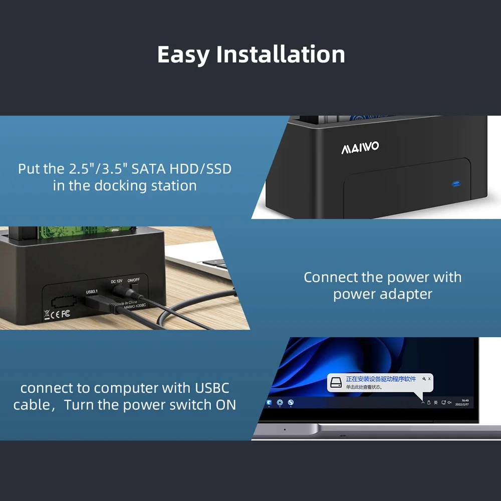 MAIWO Hard Drive Docking Station USB 3.0 To SATA HDD Docking Station for 2.5/3.5 Inch SATA HDD Enclosure and SSD Hard Drive Dock