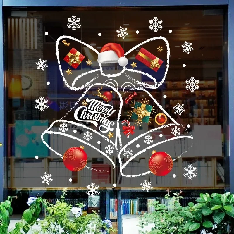 Christmas Static Stickers Xmas Tree Jingling Bell Snowman Merry Christmas Window Sticker 2025 Noel Shopping Mall Window Display