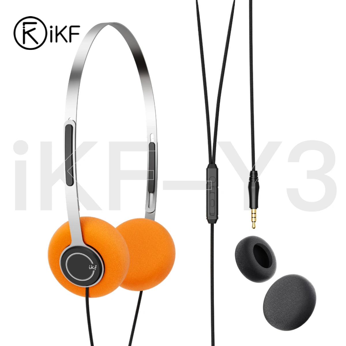 

iKF Y3 Retro Wired Headphones, Lightweight Adjustable Headband, 3.5mm Jack, Replaceable Orange Ear Pads, Suitable for Laptop/PC