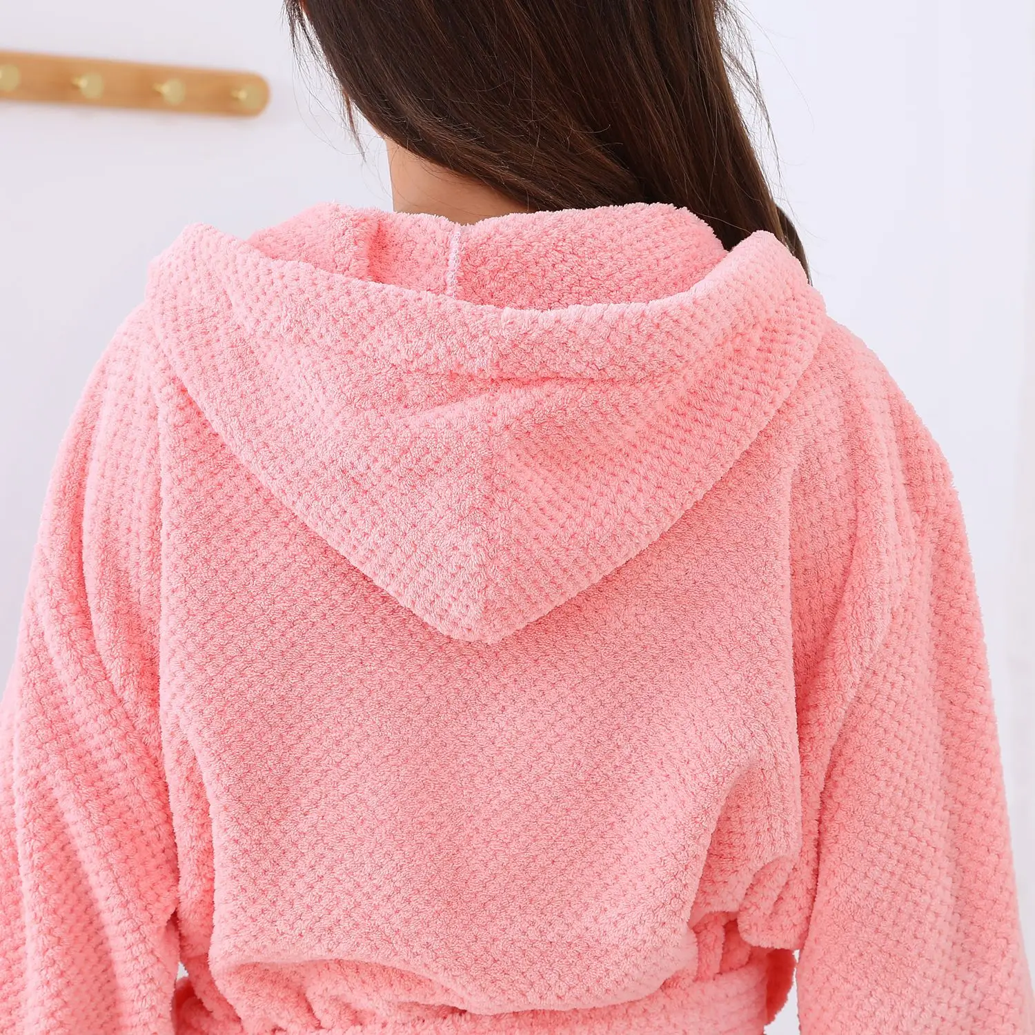 Coral Fleece Long Thick Absorbent Terry Bath Robe Light Weight Waffle Towel Bathrobe Sleepwear Women Dressing Gown Robes