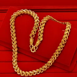 24K Real Gold 9999  Men's Jewelry Necklace for Men with Head Side Chain Thai Whip Chain Jewelry