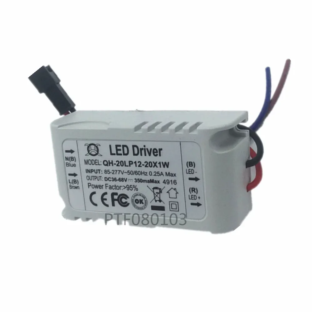 5 Pcs Isolation 20W AC85-277V LED Driver 12-20x1W 300mA DC36-68V LEDPowerSupply Constant Current Ceiling Lamp