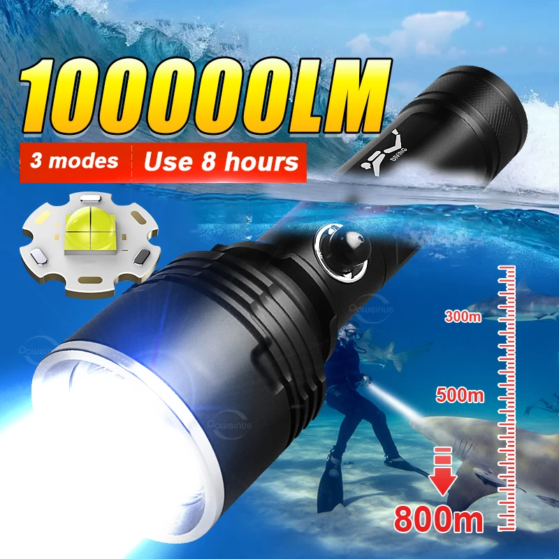 Powerful Diving Flashlight IPX8 Waterproof Lamp Professional Diving Flashlight High Power Underwater Lantern Scuba Diving Torch