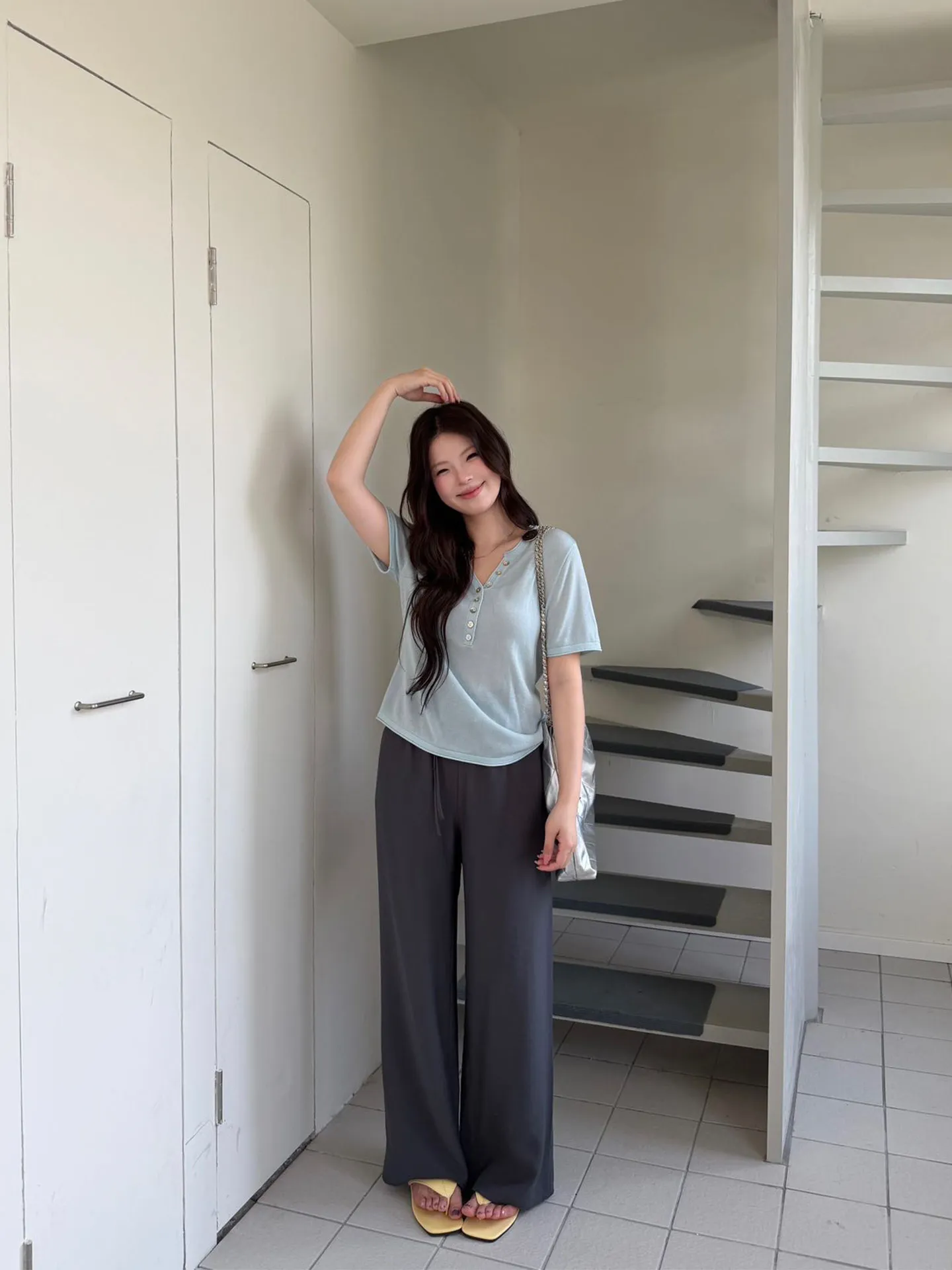 LIEDU Korean Fashion Casual Plus Size Slim Fit T Shirt Women V Neck Button Decor Short Sleeve 100% Lyocell Soft Knit Daily Outfi