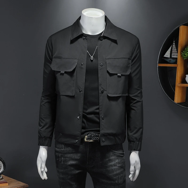 

Youth Faionable Pure Color Casual Jaet Men's Workwear Sle Autumn New Arrival Ele Stand Fit Polyester Blend Coat