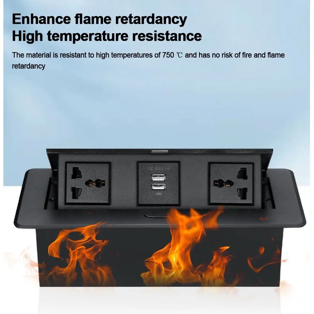 

Metal Panel Table Top Recess Outlet Three-Hole Flipper Cover Bounce with 2 USB Port Multi-Functional Desktop Plug-In Adapter