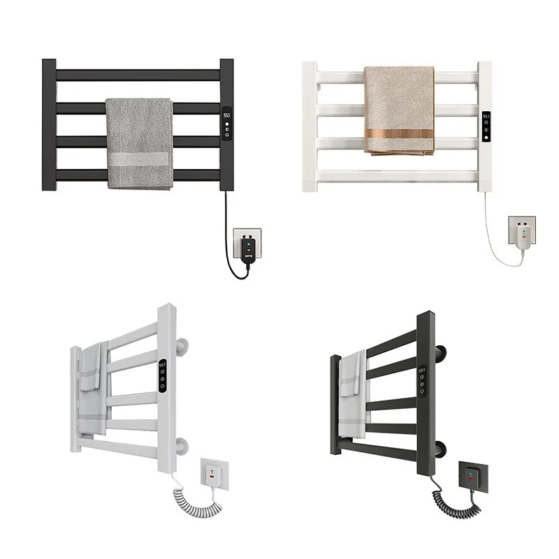 

Smart Modern Electric Towel Rack Digital Display Wall-Mounted Stainless Steel Heated 4-Bars Bathroom Towel Rack for New Home Use