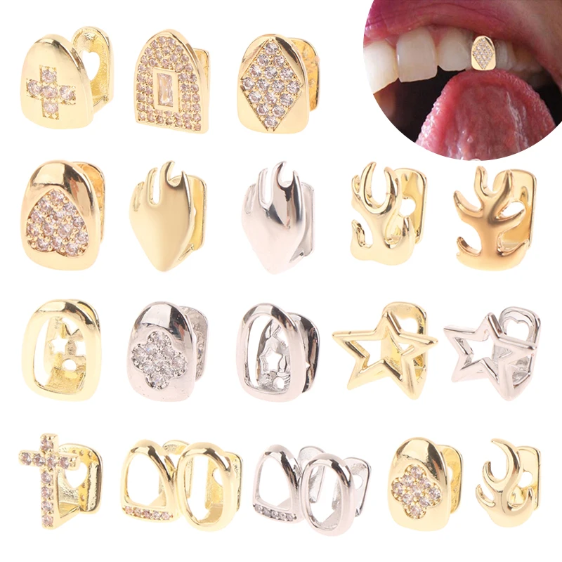 Hip Hop Braces Single Tooth Flame Teeth Punk Metal Teeth Caps Dental Fashion Jewelry Party Cosplay Teeth Grills