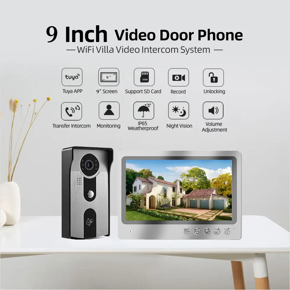 9 Inch WiFi Video Intercom TUYA Smart Home APP Wireless Video Door Phone RFID Access Control System for Villa Apartment