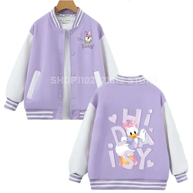 Mickey Mouse Children Baseball New Daisy Duck Cute Cartoon Fashion Coat Spring Autumn Purple Jacket Sweet Girl Sport Casual Top